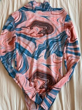 Marbled Long Sleeve Bodysuit in Beige & Blue